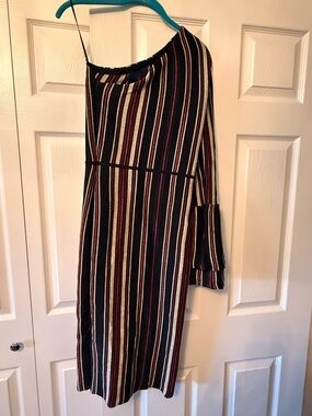 RACHEL Rachel Roy Striped One-Shoulder Dress in Black, Burgundy, Cream